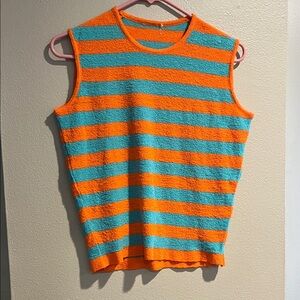 striped orange and turquoise sleeveless terry knit vest Size Small